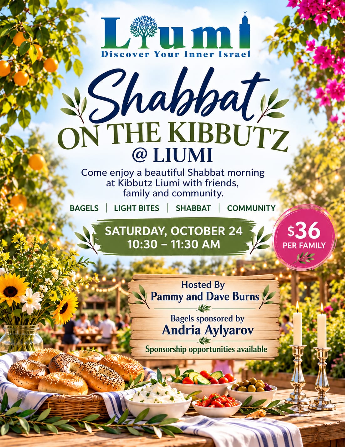 Flyer for Shabbat at Kibbutz Liumi